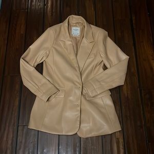Abercrombie Tan Vegan Leather Blazer